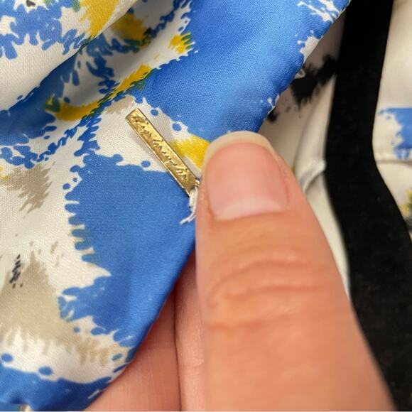 Misa T Bags Los Angeles Blue & Yellow Silk Mini Shift Dress XS Short Sleeve - Picture 4 of 10